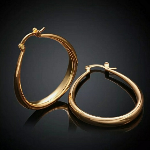 NEW 18K GOLD OVAL HOOPS, NICE EARRINGS, CUTE EARRINGS - Picture 2 of 3